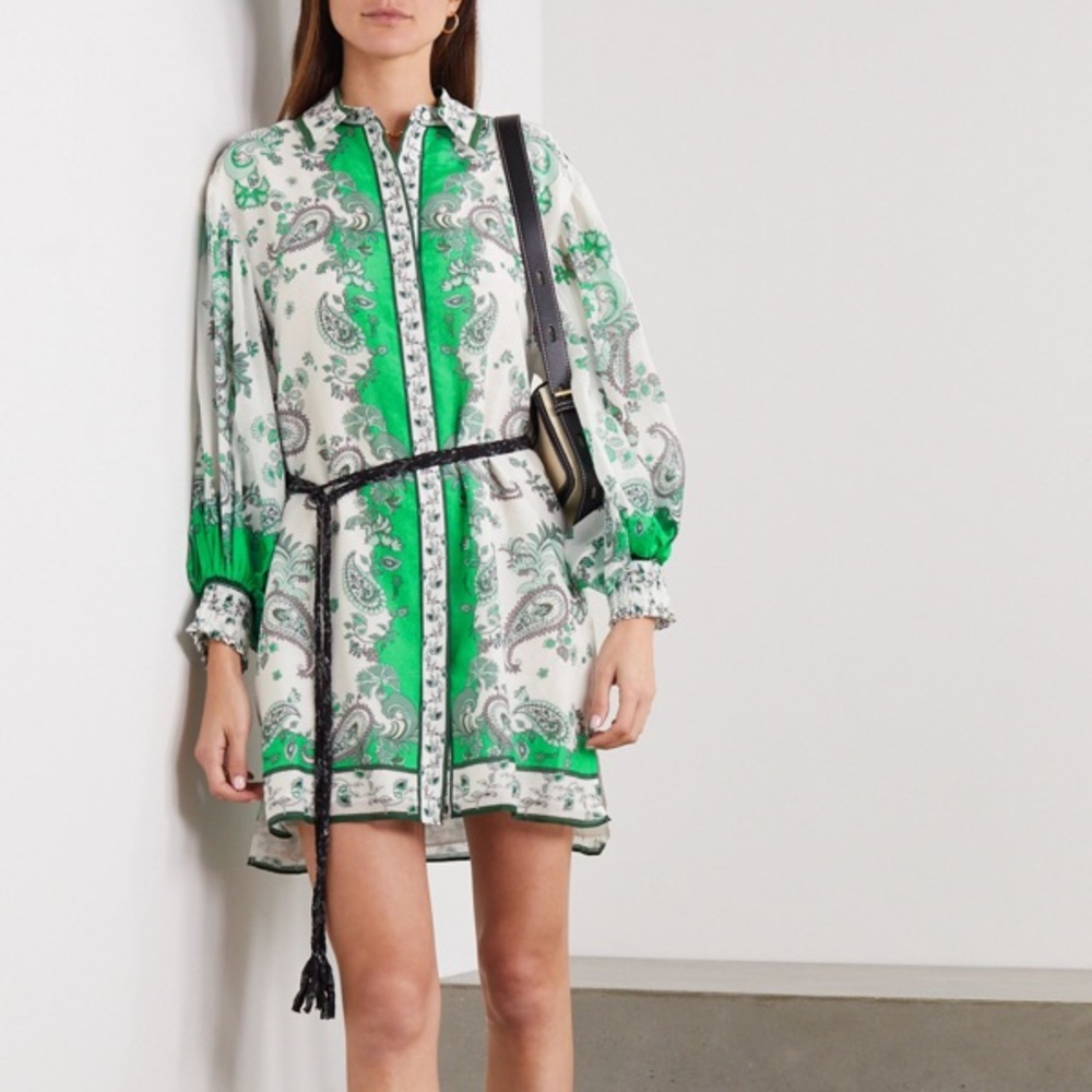 ALICE AND OLIVIA Oralia Belted Paisley-print Cotton And Silk-blend Mini dress